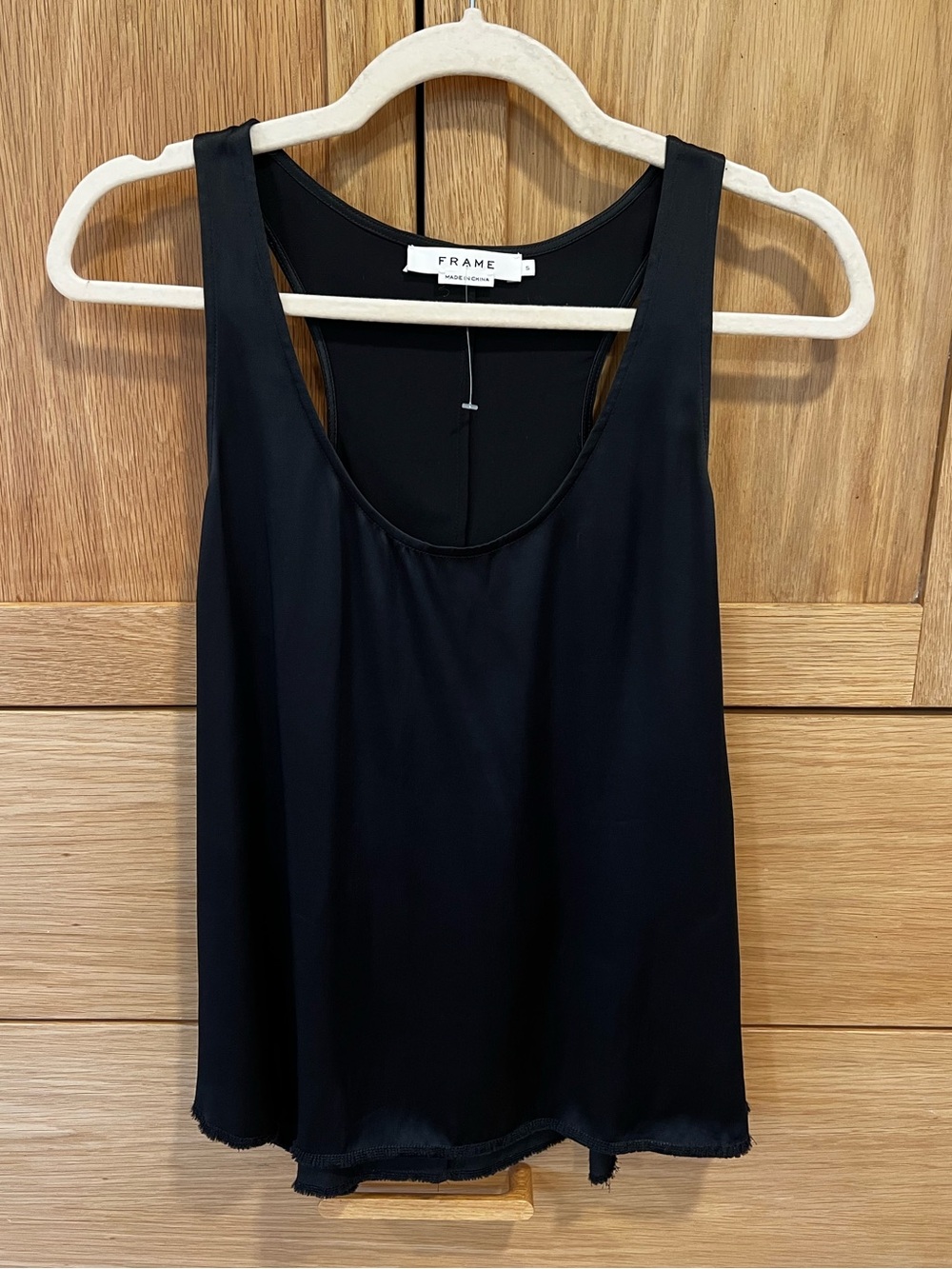 Frame Satin Scoop Neck Tank Top Black Size Small NWT Minimalist Contemporary